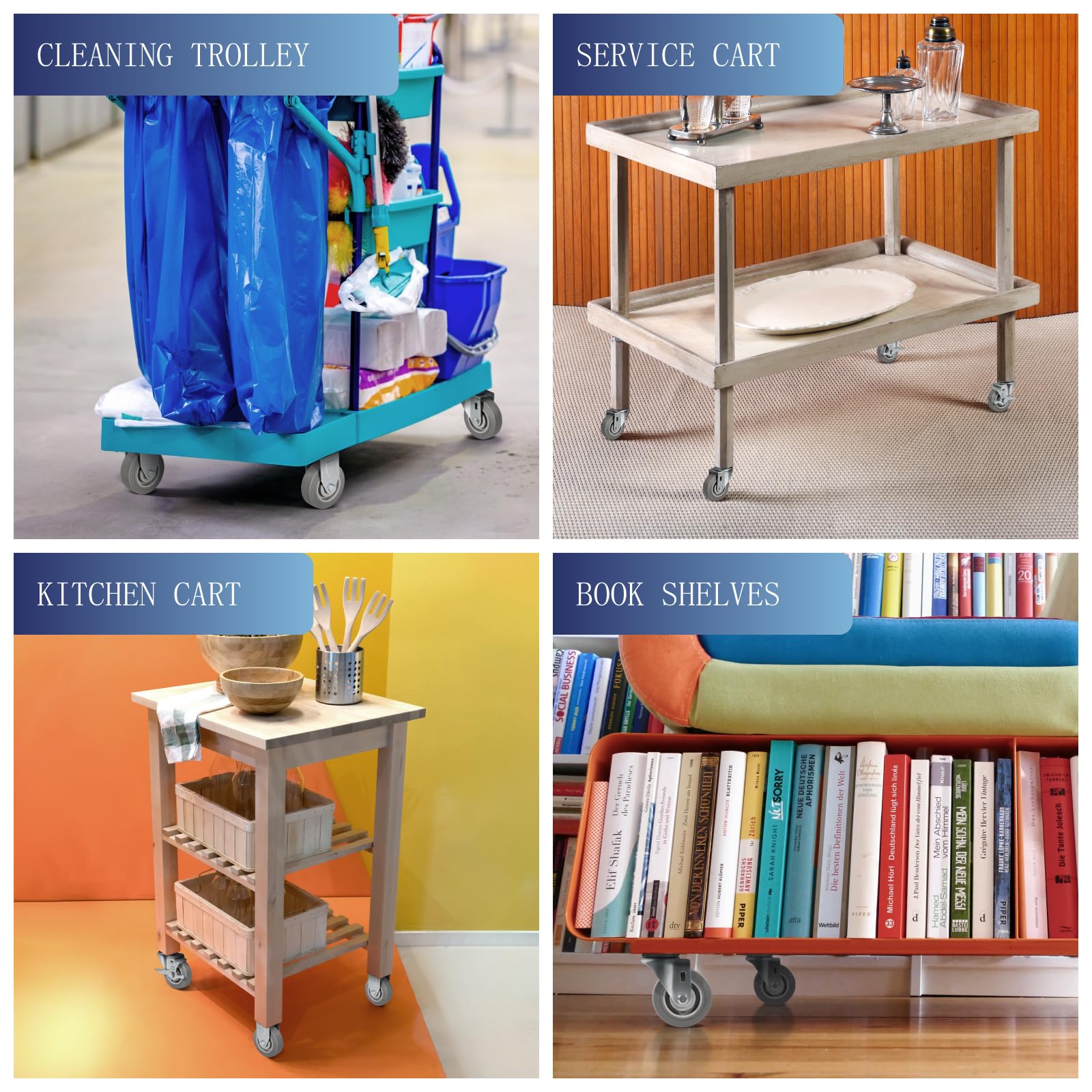 Ruedas resistentes de 8,9 cm con freno, ruedas para carro, muebles, banco de trabajo - Capacidad de carga de 453,6 kg en total (2 frenos y 2 rígidos)