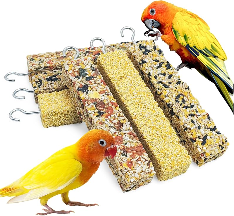 Petisco para aves Fhiny em palitos de grãos, vegetais e painço com sabores variados, pacote com 6