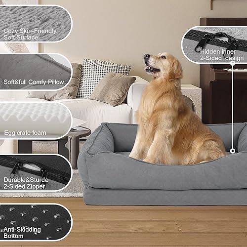 Miniatura 4 de Cama para perro, camas ortopédicas para perros extra grandes. Sofá de espuma con funda de cama extraíble lavable, sofá inferior antideslizante,