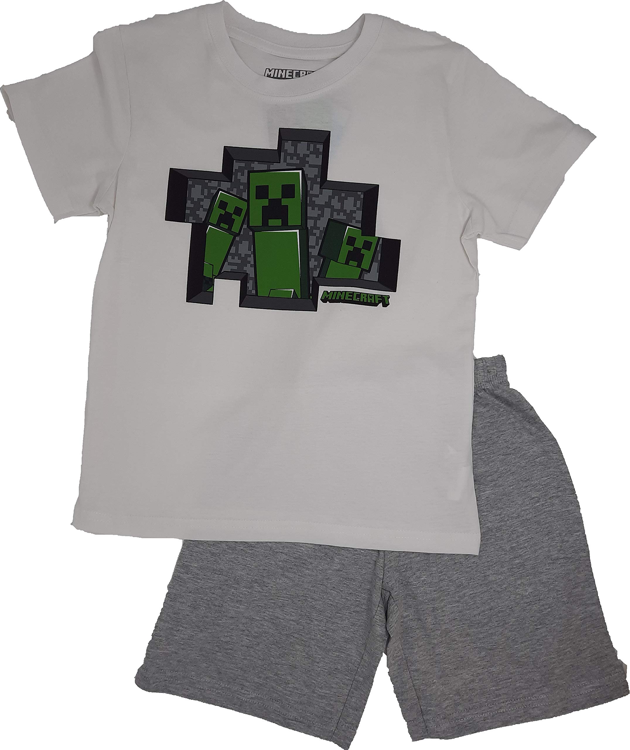 Minecraft Boys' Creeper Pyjamas Short, White, 10 Years