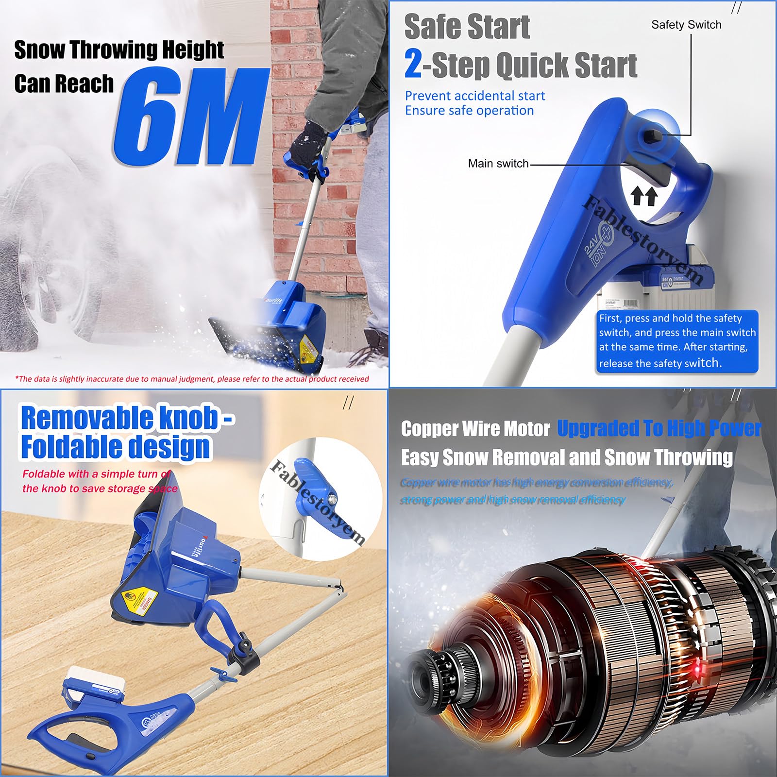 Pala da Neve Senza Fili da 24V e 28CM, Spazzaneve a Batteria, Pala da Neve Elettrica, Distanza di Lancio di 6M, Batteria Agli Ioni di Litio da 24V/4,0Ah e Caricabatterie Rapido Inclusi,1Battery