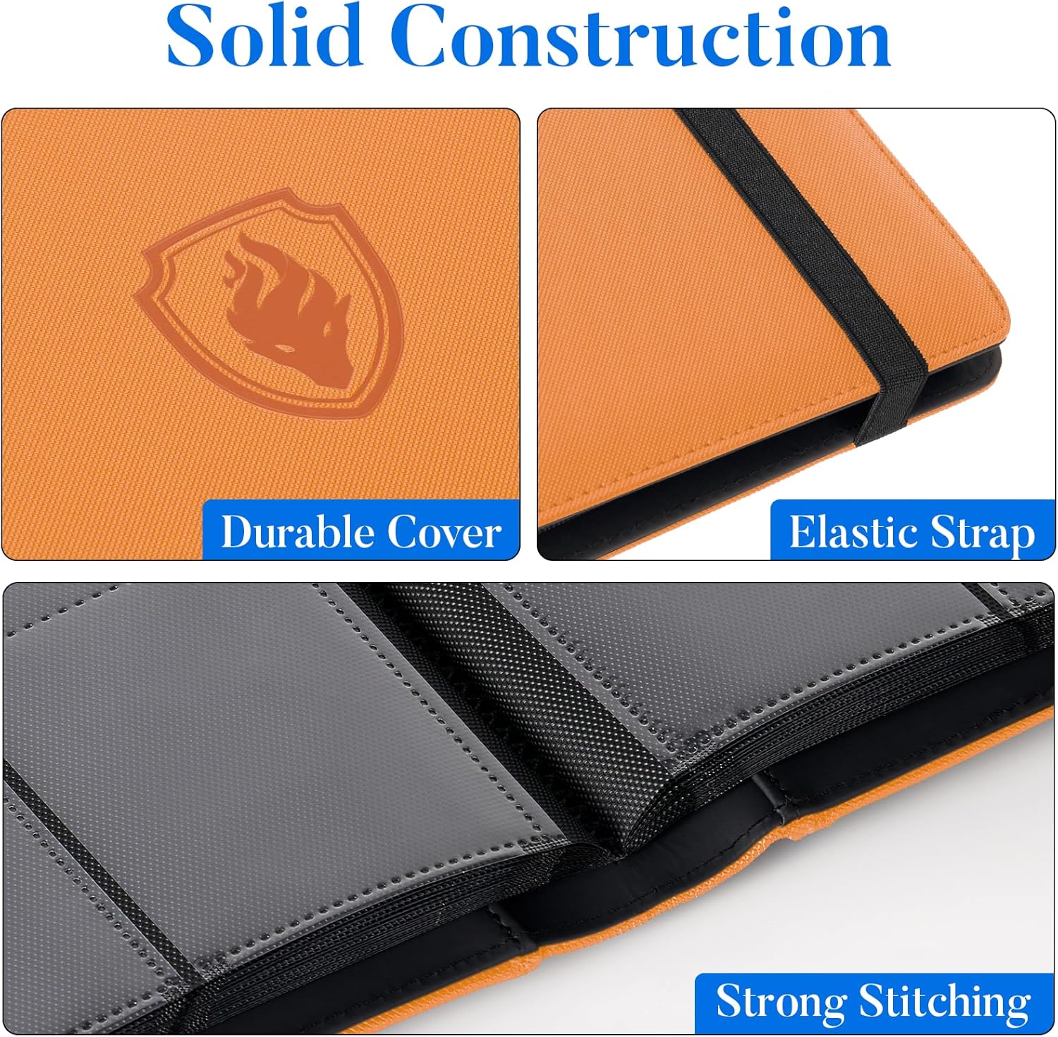 premium 9 pocket card binder for 540 cards, fabmaker pu cover trading card binder, sturdy card collection album, sleek card holder folders for game cards & sports cards, orange 540 pockets orange