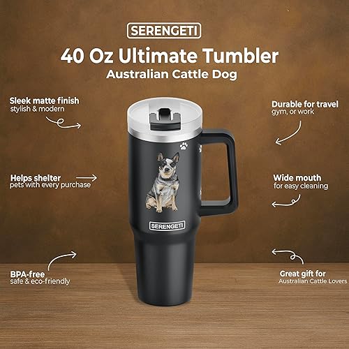 Miniatura 4 de E&S Pets SERENGETI Ultimate - Vaso de 40 onzas con asa y pajilla, vaso aislado al vacío con popote y tapa, taza de viaje de acero inoxidable para