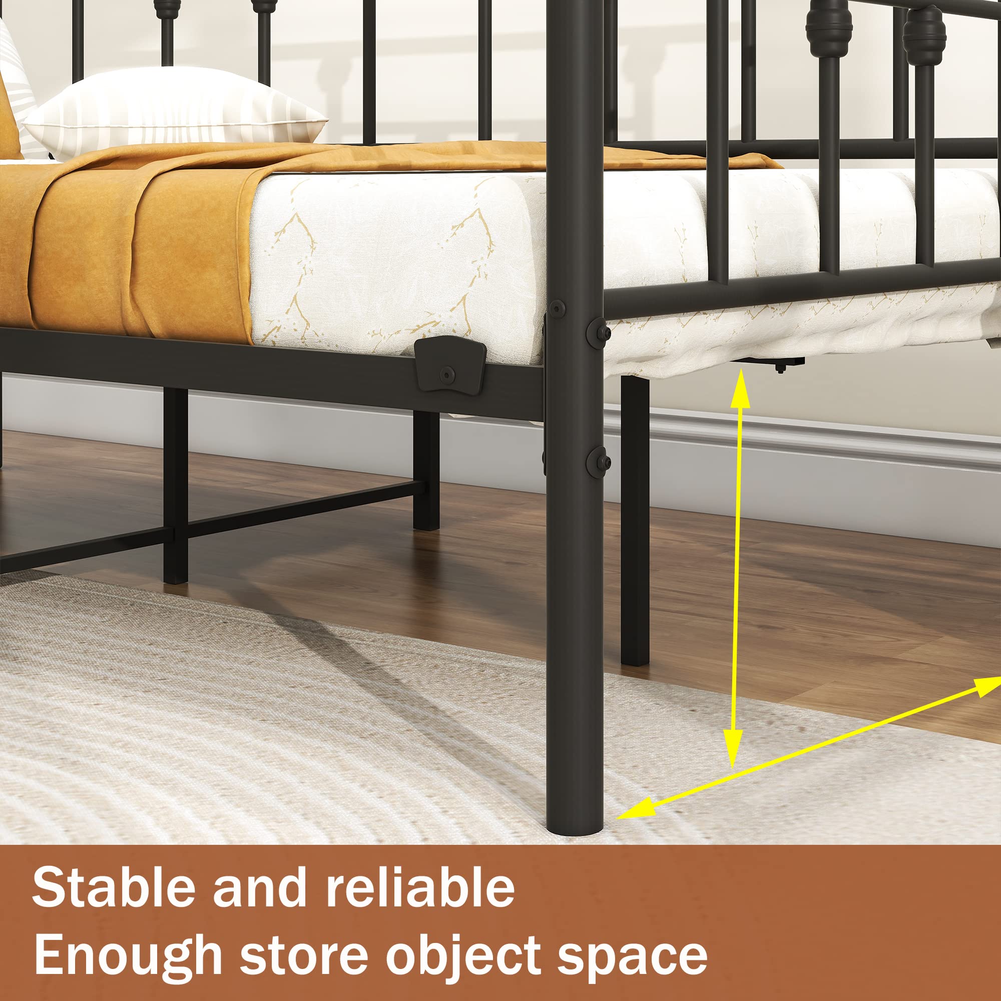 Tagesbett Bettgestell 90x200 cm Bett, Einzelbett Schlafsofa mit Lattenrost für Gästezimmer Jugendbett, Metallbett Tagesbett Bettrahmen für Schlafzimmer Wohnzimmer, Schwarz