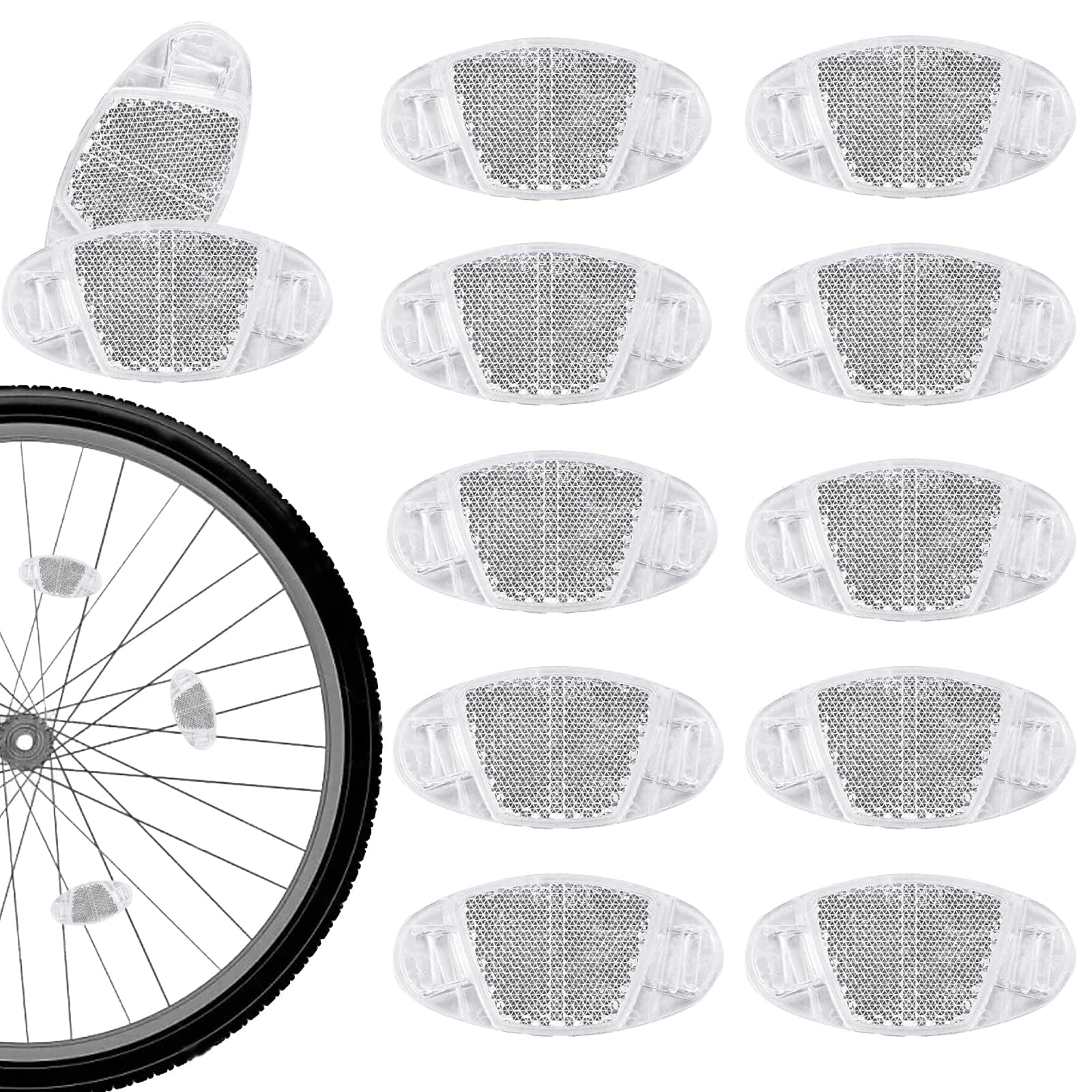 Set Di 6 Riflettori Per Bicicletta (Occhi Di Gatto) - Anteriore Bianco, Posteriore Rosso, 4 Pannelli Gialli, Con Clip, Per MTB, E-bike, Bici Bambini