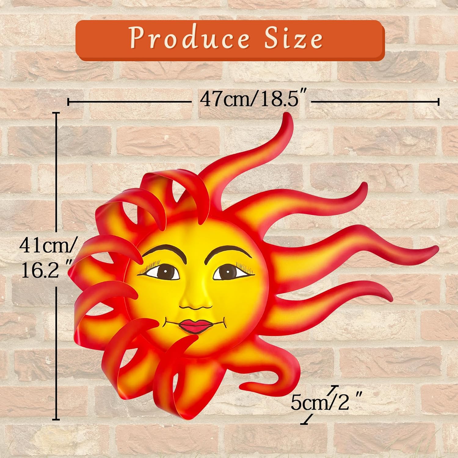 18 Inch Metal Sun Outdoor Wall Decor, Large Sun Face Wall Art, Indoor Outdoor Decorations, Metal Hanging Art Christmas Decor for Living Room Bedroom Garden Yard Patio Pool