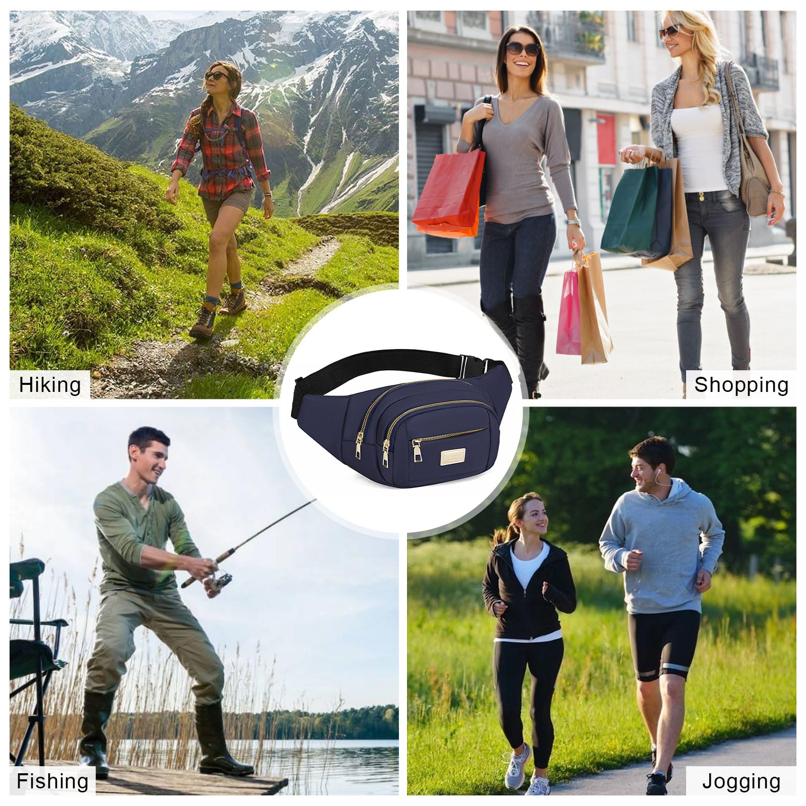 ADUDVLO Bumbags for Ladies Women Men Lightweight Adjustable Bum Bag Fanny Pack with 4 Zipper Pockets,Fashionable Waist Pack for Travel, Running, Hiking, Cycling (Black) — view 28
