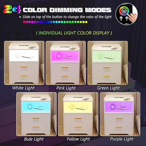 Miniatura 5 de Gurexl Mesita de noche RGB con estación de carga inalámbrica y puertos USB, sensor automático LED de 24 colores regulables para muebles de