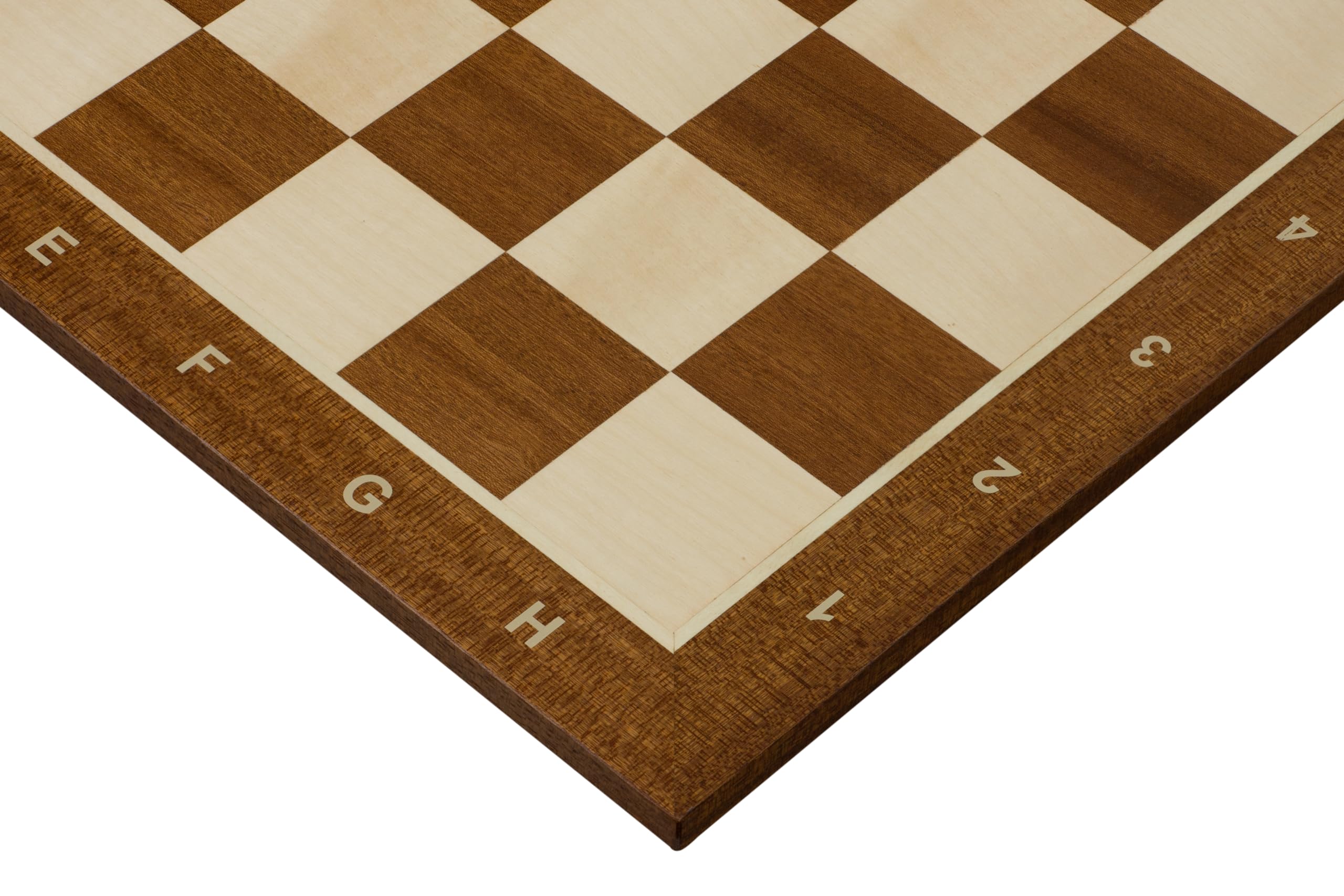 Sunrise Chess Schachbrett Nr. 5 Mit Beschreibung Mahagoni/Bergahorn Intarsien Turnier-Vorstand Elegantes Design Geschenkidee Ideal für mittlere Figuren Feldmaße: 50 mm