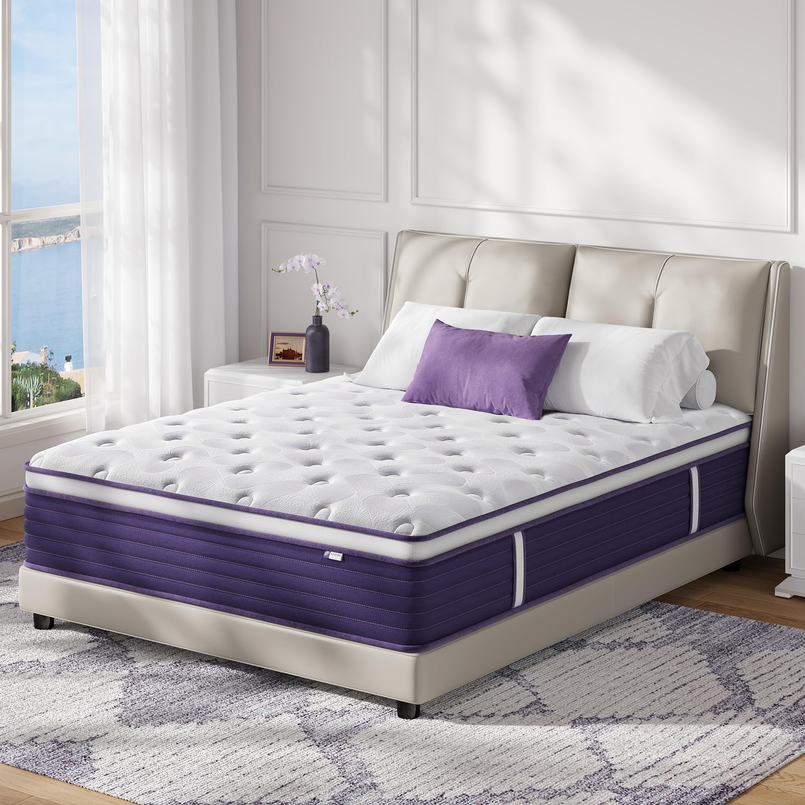 Queen Mattress, 12 Inch Hybrid Mattress in a Box with Handles, Lavender Gel Memory Foam Bed Pad, Pocket Springs for Motion Isolation & Edge Support, 365 Night Trial, Fiberglass-Free, CertiPUR-US