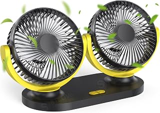 STLOVe USB Desk Fan, Twins Car Fan 3 Speeds 360º Pivot Desktop Cooling Fan Air Circulator High Velocity Fan for Office,Home,Car - Portable Fan-yellow