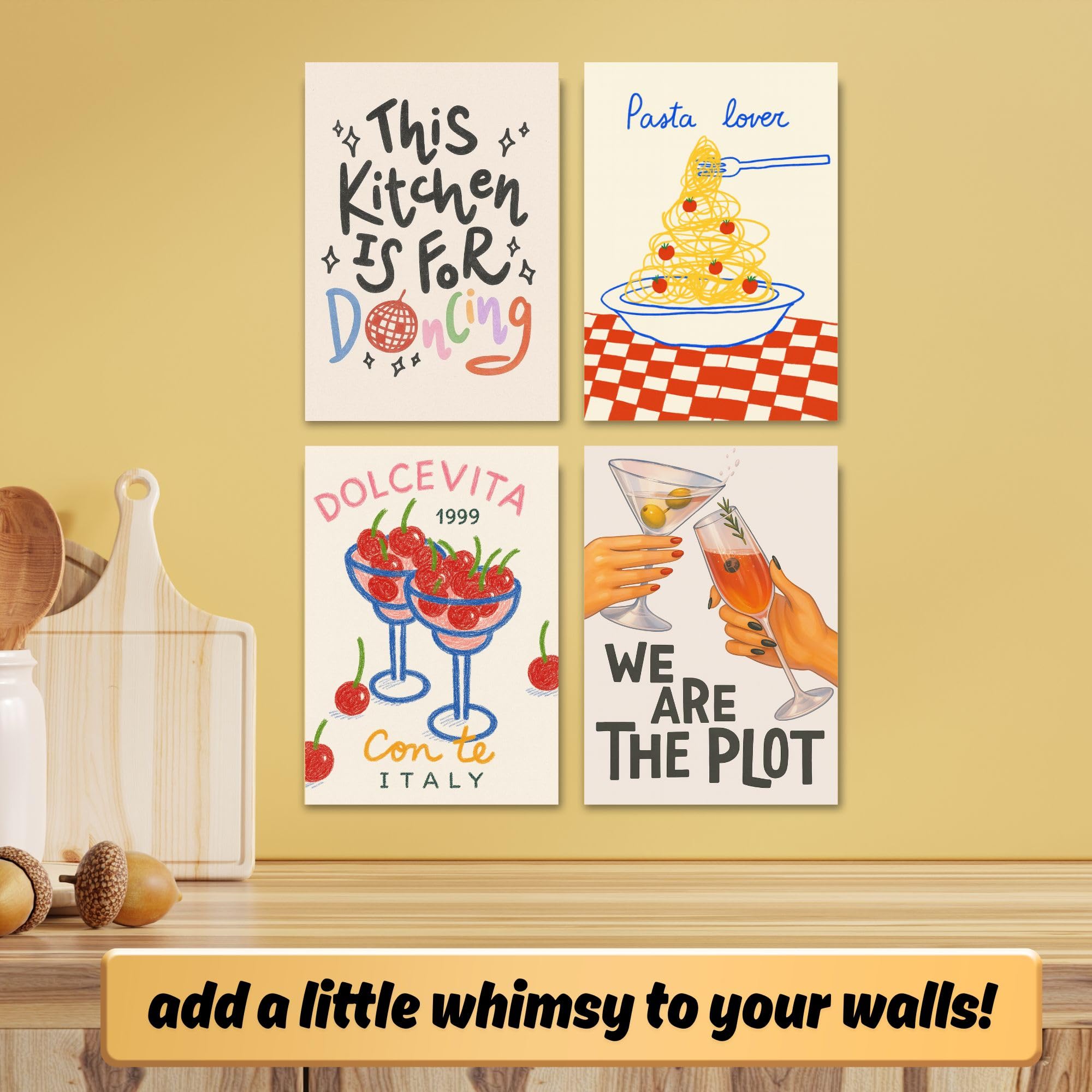 Yellow Town India: Kitchen Dancing Art Prints - Set of 4 -3