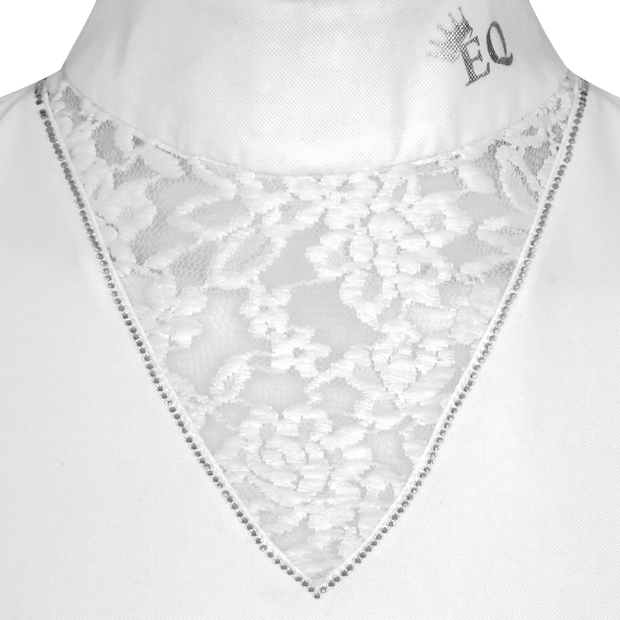 Eloise Damen Turniershirt – Elegante Reitbluse mit Spitze Kristallen False Touch Material atmungsaktiv Langarm Turnierbekleidung