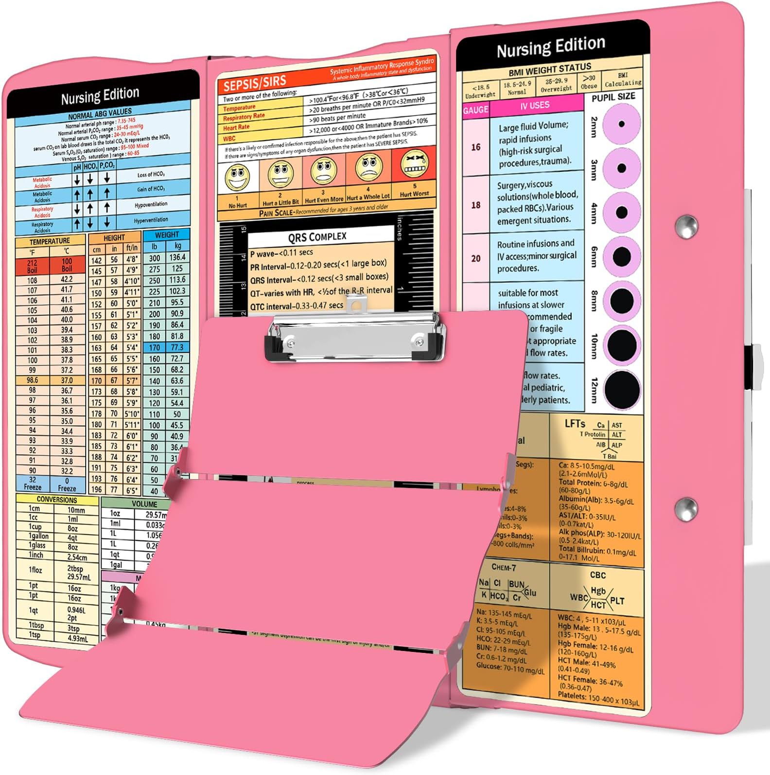 Nursing Clipboard Foldable Clipboard Medical: Edition Cheat Sheets Aluminum 3 Layers Foldable Clipboards Nursing Pocket Size Profile Clip Nurse Clipboards Notepad for Nurses Students and Doctors