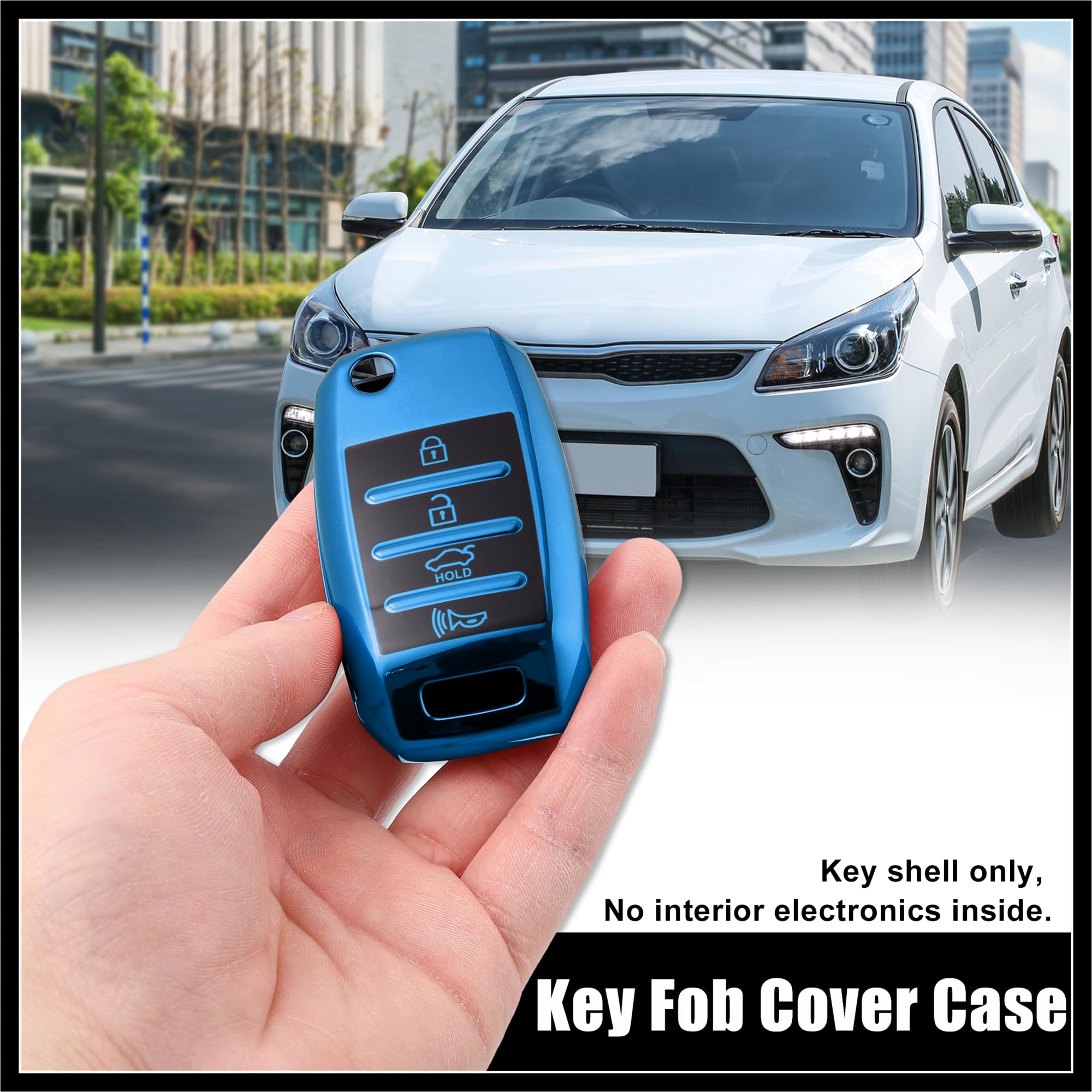 Hihaha TPU Key Fob Cover Case For Kia Soul, Rio, Sorento, Optima, Sportage, Rondo, Forte (2013-2018) - Blue Protective Shell