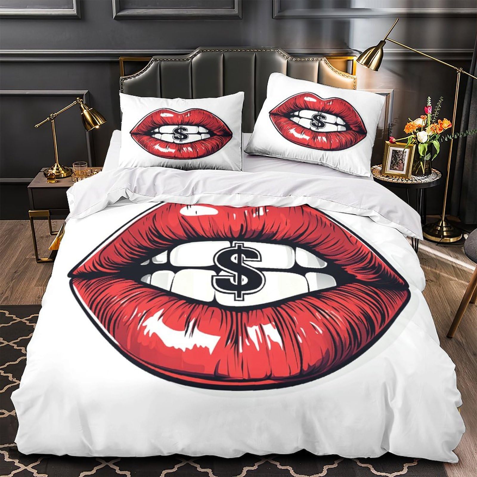 Housse de couette 3D lèvres dollar pop vintage microfibre king