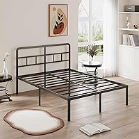 Vista 11 de Marcos de cama individual con cabecera de 18 pulgadas, plataforma metálica, base de colchón de listones de acero resistente, no requiere somier