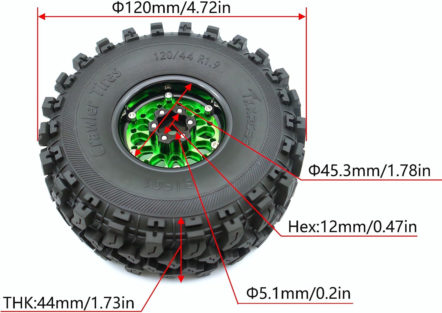 RC 1.9 Beadlock Wheels Negative Offsets 8mm and Tires for 1/10 SCX10 SCX10 SCX10 Pro TRX4 TRX6 Gen7/8 RC Crawler Remote Control Car Upgrades Aluminum 1.9 Beadlock Wheel Rims (Green Black) DK