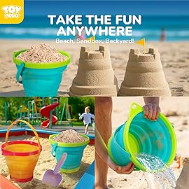 TOY Life 9 Pack Sand Buckets Toys Set with 3 Collapsible Beach Buckets 3 Shovels and 3 Rakes, Toddlers Beach Toys for Kids Ages 4-8 for Camping, Traveling, Fishing, Outdoor Summer Parties