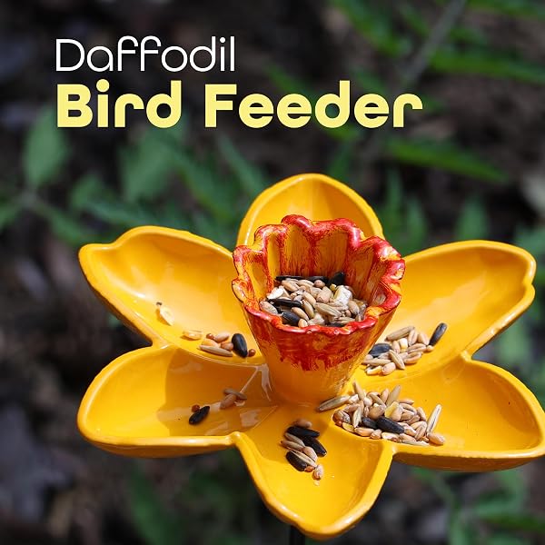 DIVCHI Bird Feeders Free Standing Flower Birds Feeding Station | Garden | Outdoor | Pole | Decorative | Wild Bird | Seed | Nut | Water | Bowl | Bath | Dish (Pack of 2) (Yellow) - 2
