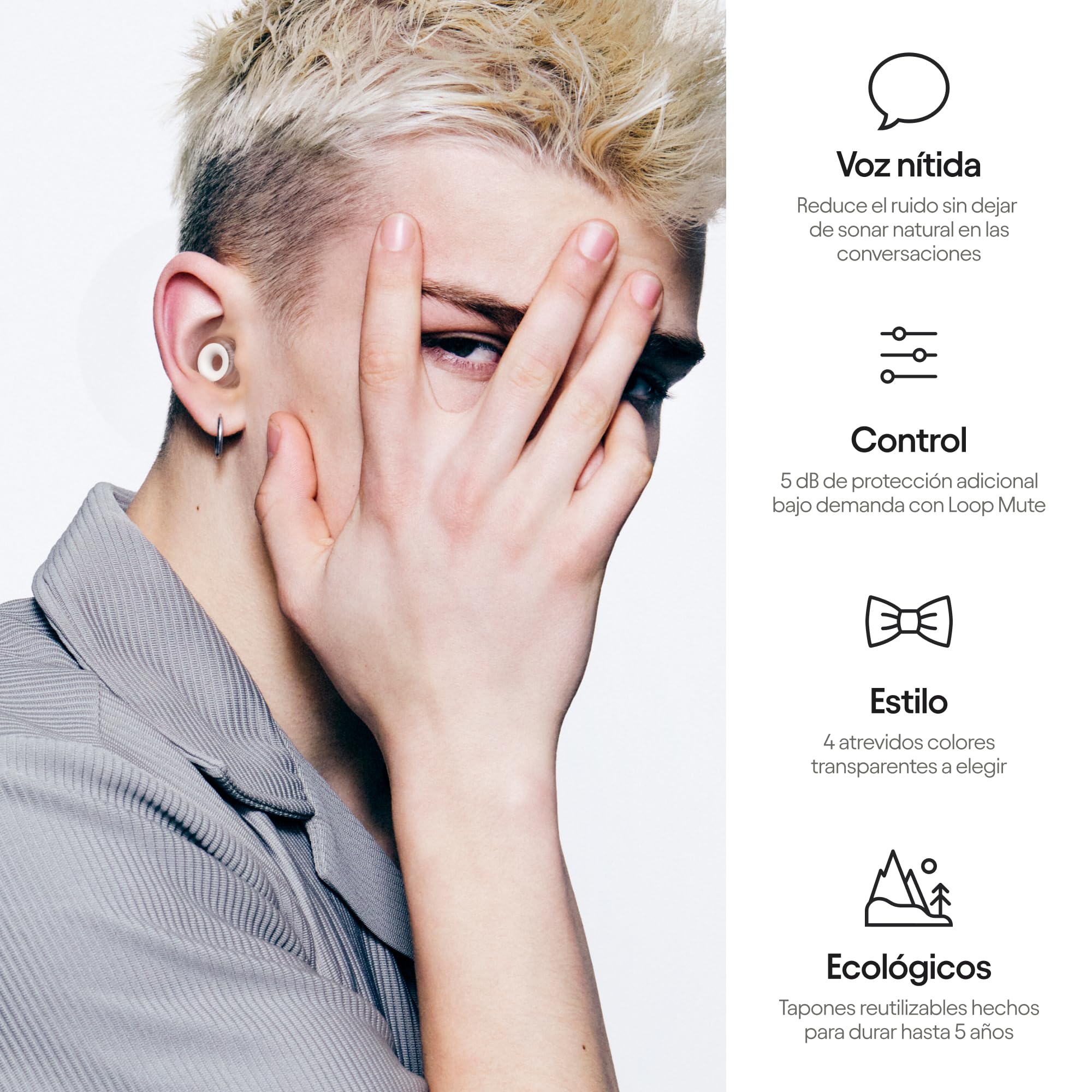 Loop Engage Plus Tapones - Reducción del ruido de nivel bajo - Para conversar, encuentros sociales, sensibilidad al ruido y padres y madres - 8 almohadillas + accesorios adicionales - SNR 16dB