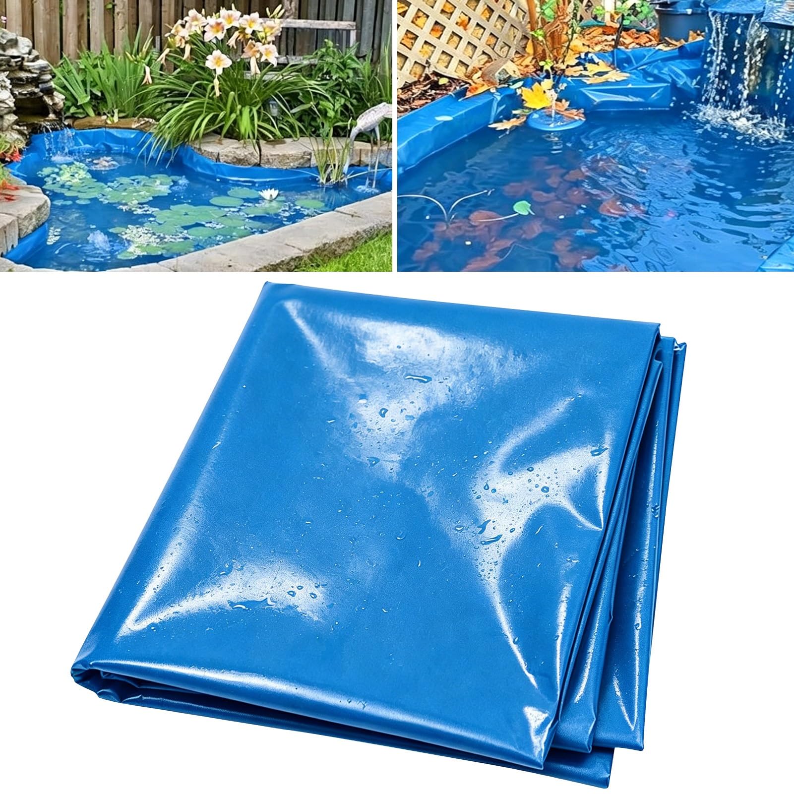 Hamankim Flexible Waterproof Pond Liner 3x7m 5x6m 7x8m 8x10m 10x12m HDPE Underlay Tarpaulin, Impermeable Membrane Ponds Underlay for Koi Pond, Water Garden - Blue(7x8m(23x26.2ft))