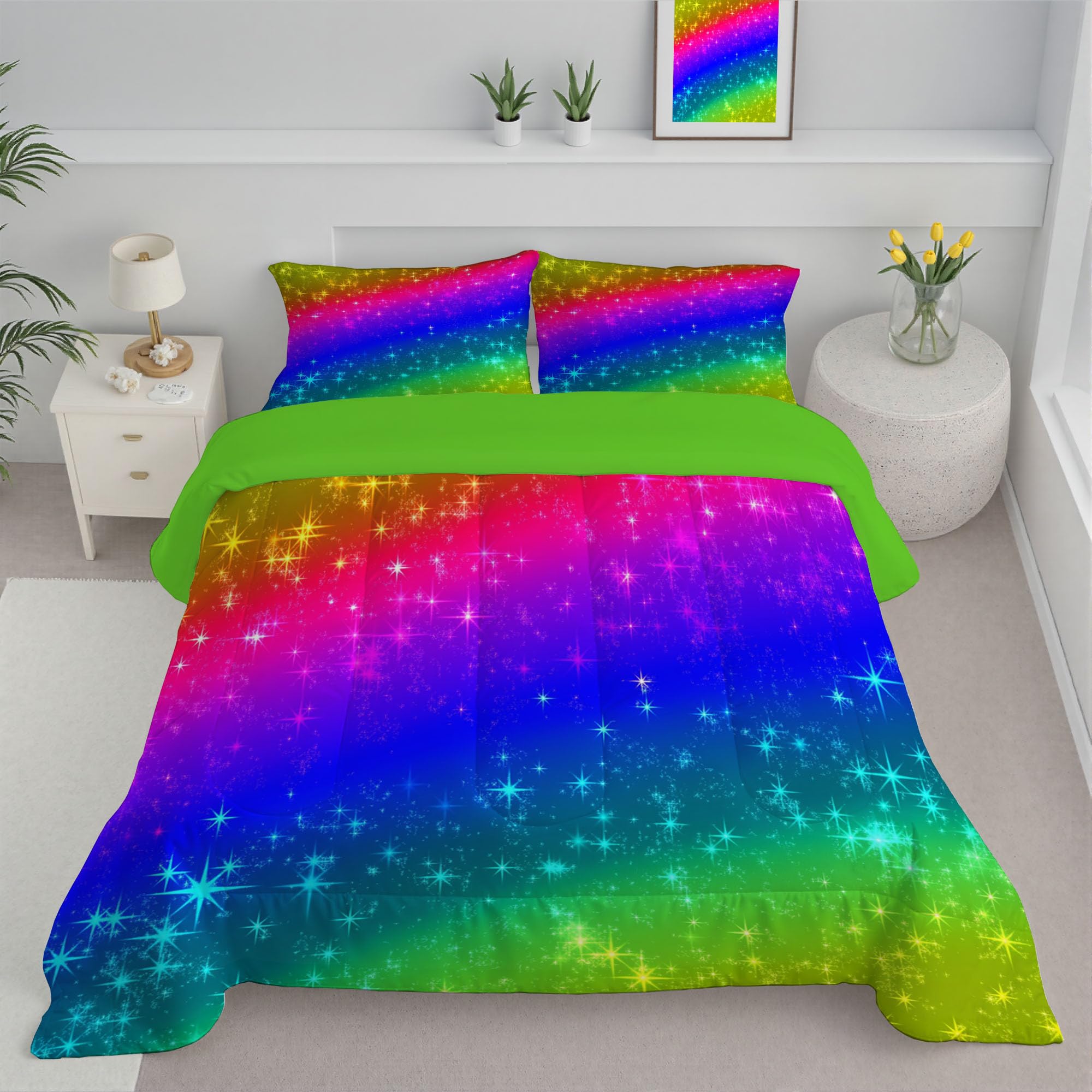 Couette 240x220 cm ciel étoilé bleu et violet avec taies d'oreiller en microfibre