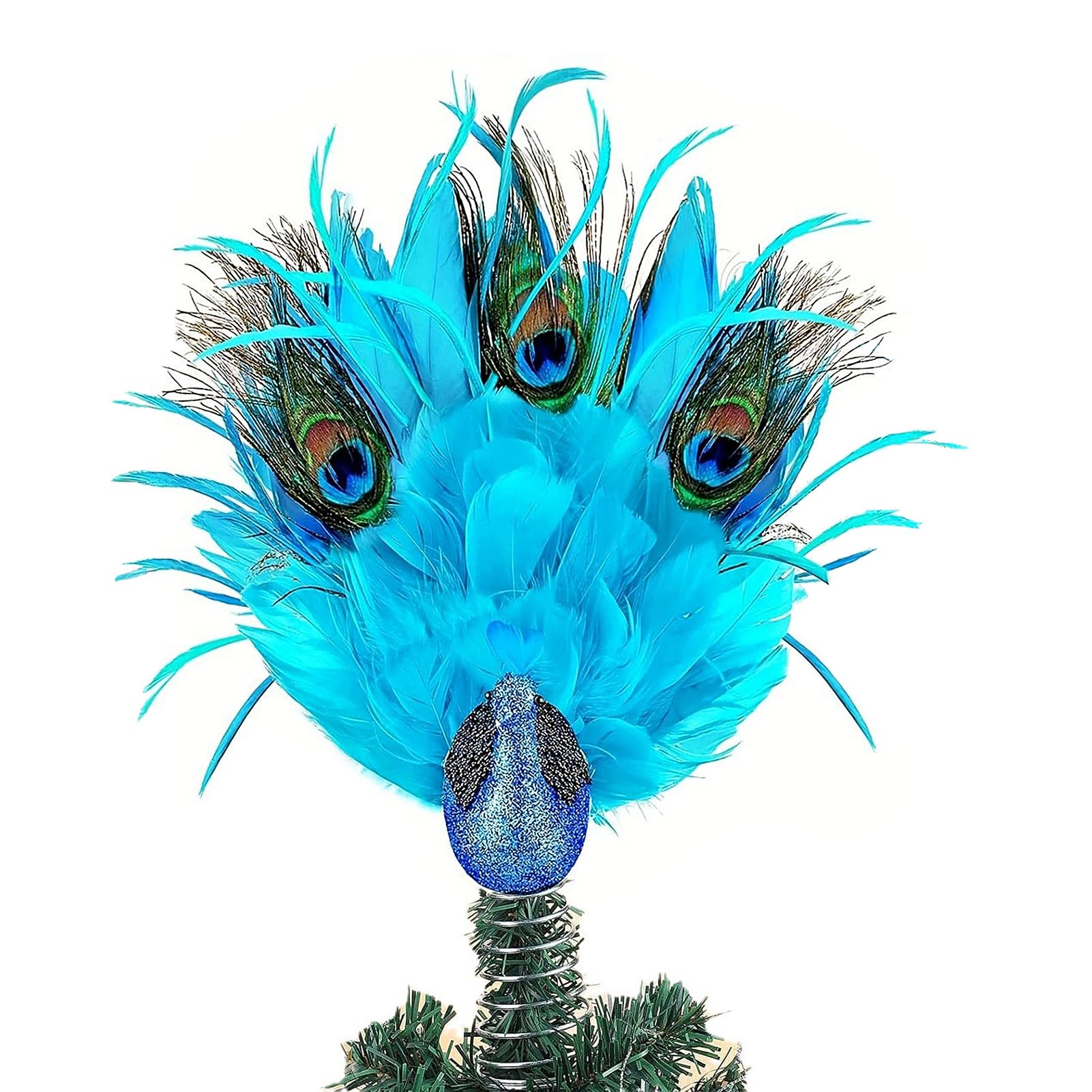 BEIJIALY Christmas Tree Topper, Peacock Christmas Tree Topper, Glitter Imitation Peacock Christmas Decorations, Blue Peacock Decor for Christmas Ornaments (3 feathers)