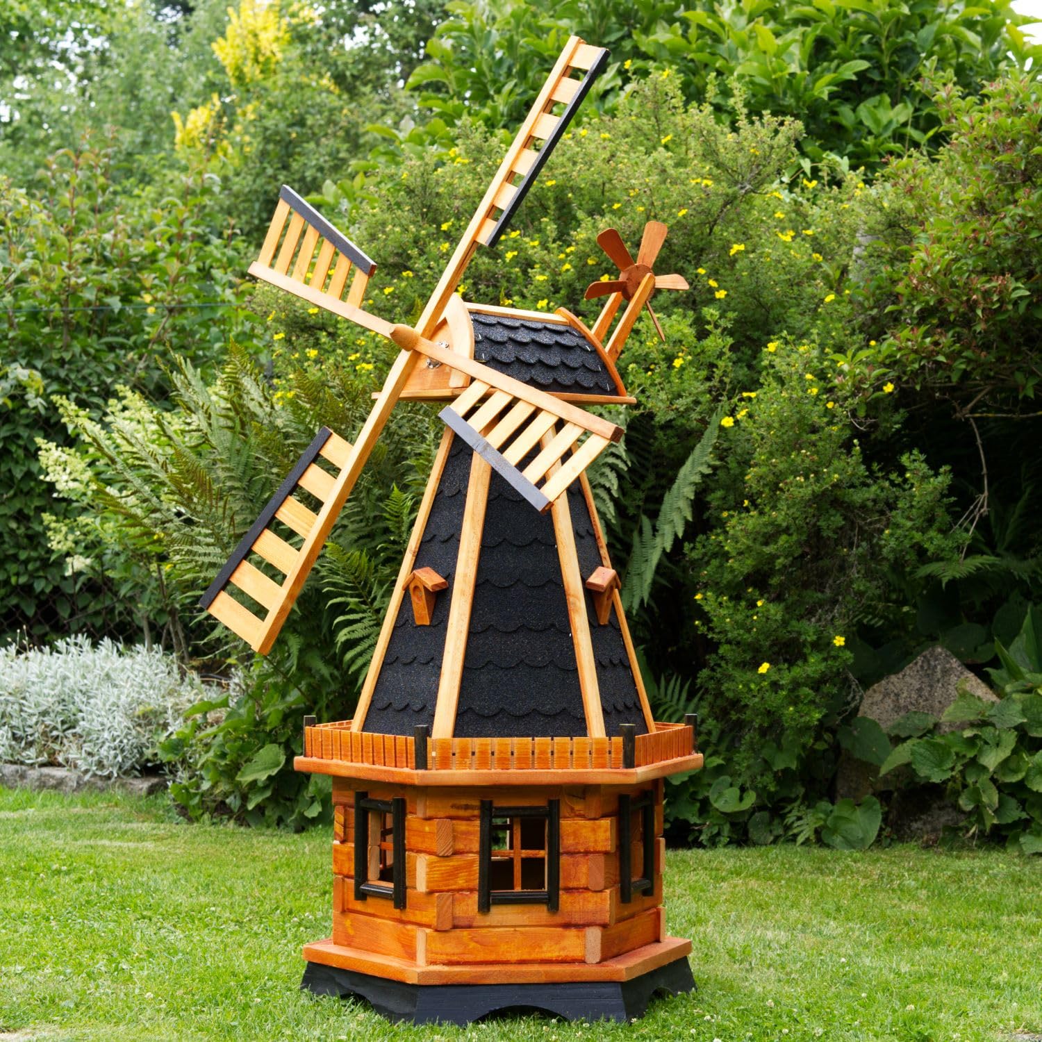Große Windmühlen wahlweise mit Solarbeleuchtung - Höhe 1,30 oder 1,45 Meter, Farbe|Größe:1.45m dunkel Solar