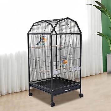 أقفاص طيور الببغاء الكبيرة مقاس 40 بوصة مع حامل درفلة Cockatiel Parakeet Finch Parrot Birdcage تربية أقفاص الطيور رف تخزين الحيوانات الأليفة ، أسود