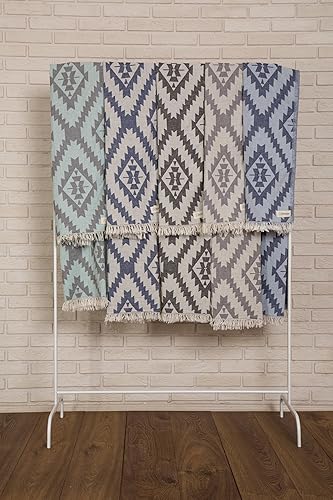 Miniatura 6 de Bersuse Toalla turca de doble capa Zipolite 100% algodón, 37 x 70 pulgadas, azul oscuro