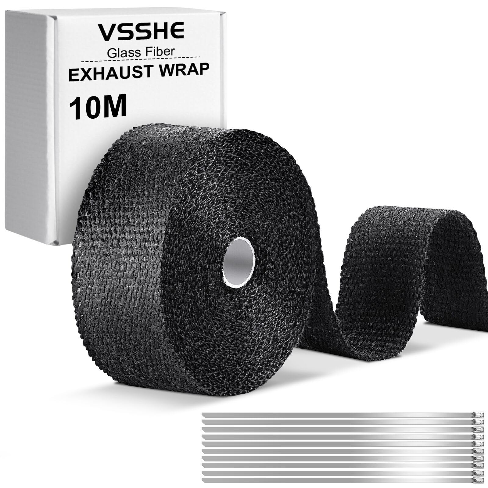 Fascia di Protezione dal Calore 10m x 5cm Bende Termiche Moto Nastro Termico Isolante con Fascette Metalliche Nero