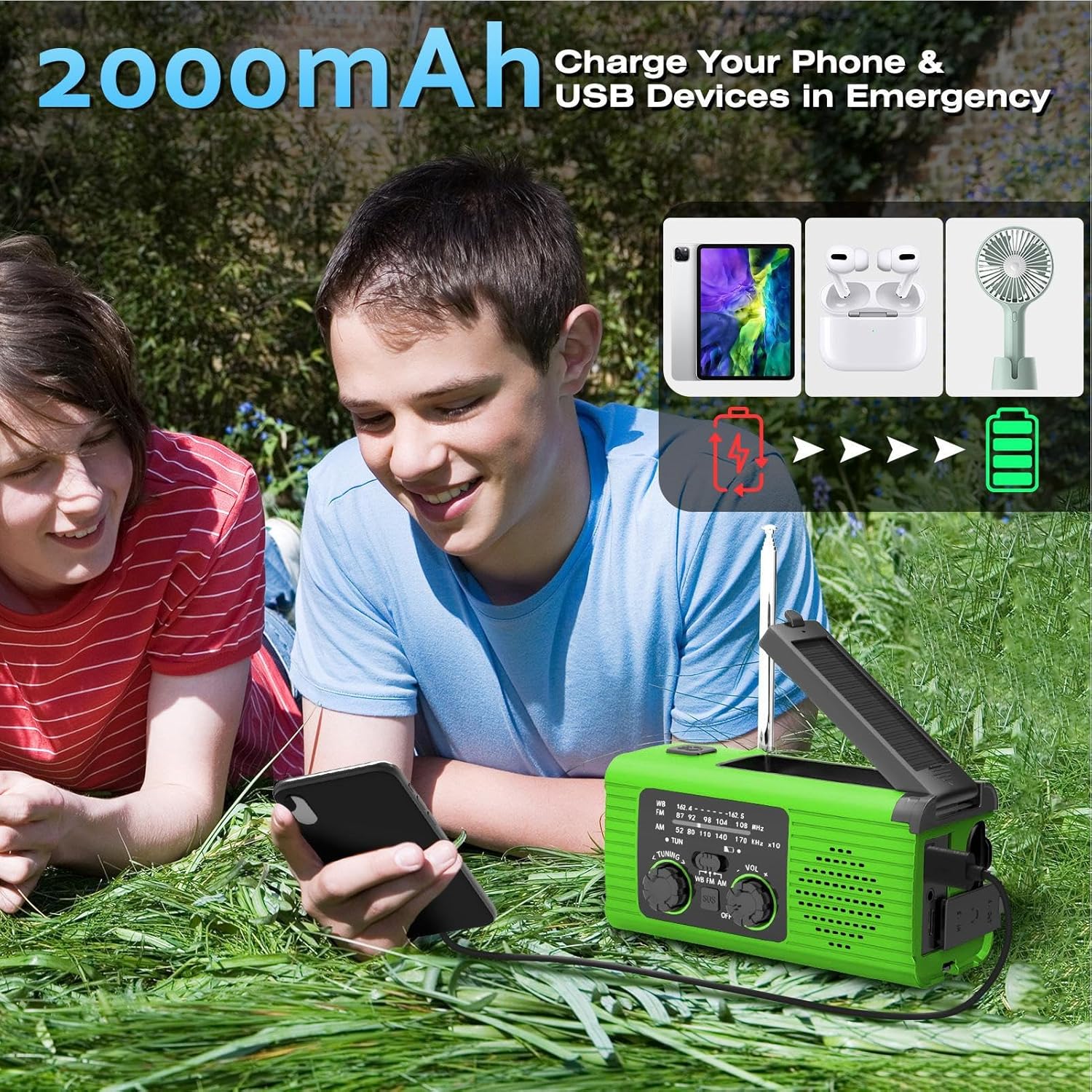 Hand Crank Solar Radio,Solar Emergencyy Hand Crank Weather Radio | 3 Way Charging Weather Power Bank for Travel Long Road Trips Indoor Outdoor Camping
