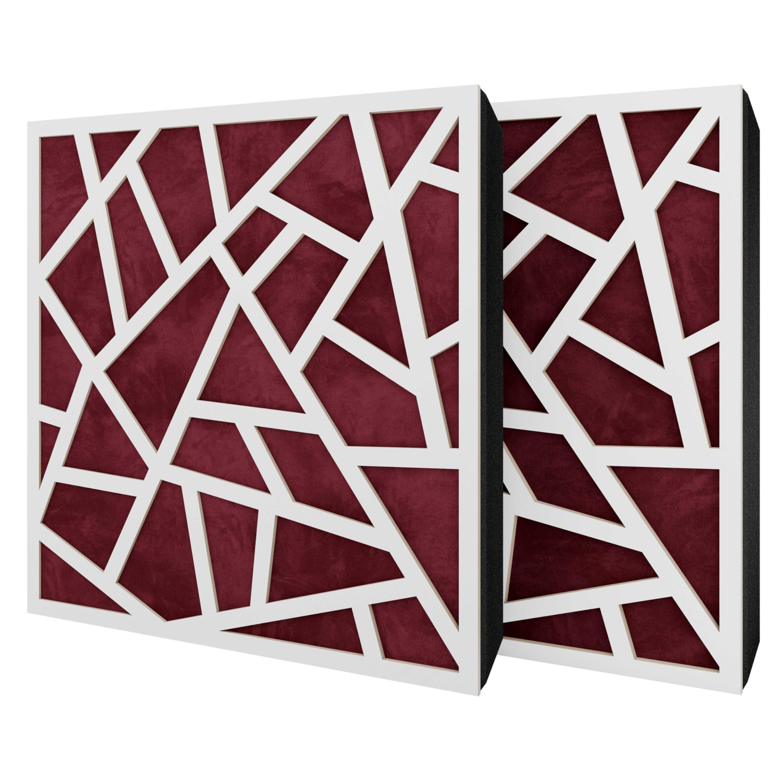 Pack de 2 paneles acústicos absorbentes/difusores con terciopelo y kit de montaje | 50x50x5cm | Reflexión - Insonorización | Tratamiento acústico para el hogar | [SKYROSS - Blanco | Burdeos]
