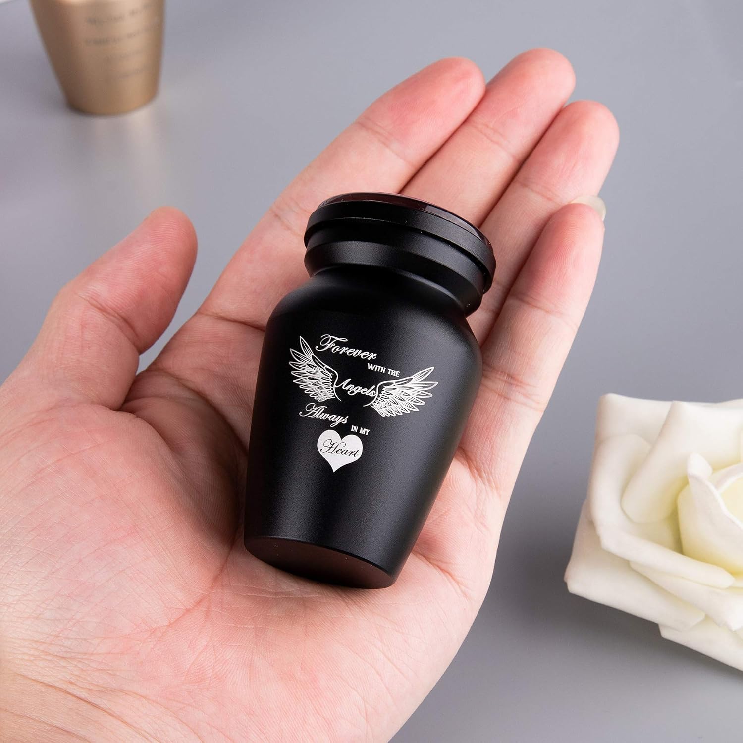 Fanery Sue Personalized Small Urns for Human Ashes, Black Heart Wings image 5