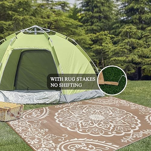 Miniatura 6 de Pauwer Alfombra Impermeable para Exteriores 5x8, Alfombra Reversible de Plástico Trenzado para Patio y Camping, Alfombra para Interior y Exterior RV