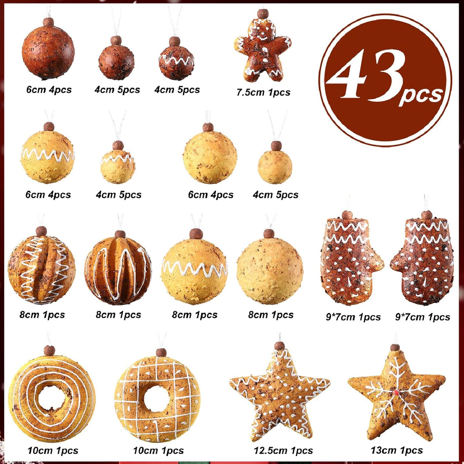 baking christmas ornaments set 43pcs shatterproof bread gingerbread thmed christmas tree hanging ornaments decorations for indoor holiday party xmas decor (baking set)
