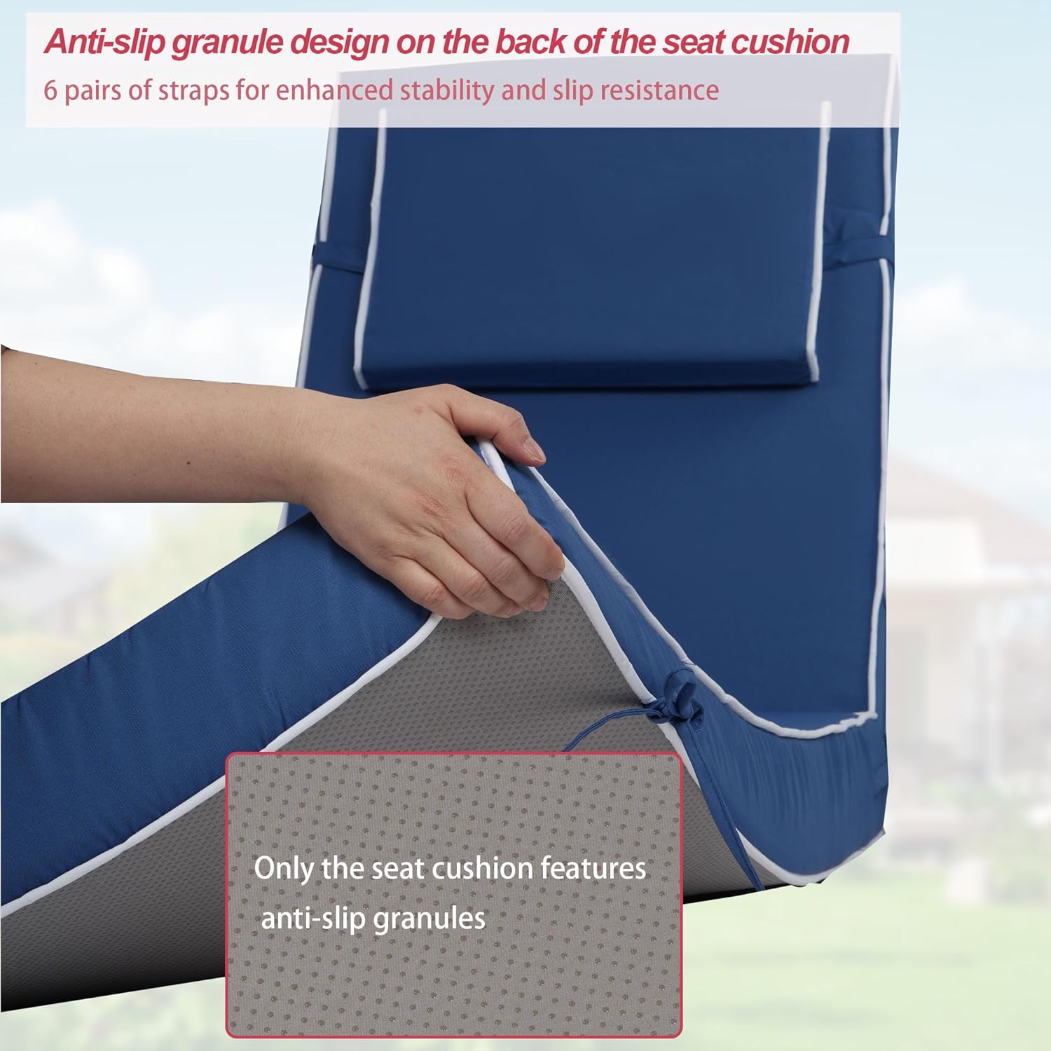 Chaise Lounge Cushions Outdoor 72x21x4 Inch, Patio Lounger Chair Cushion with Removable Cover, Fade Resistant Replacement Pad for Outdoor Furniture (Blue+White Side, 72x21x4 inch)