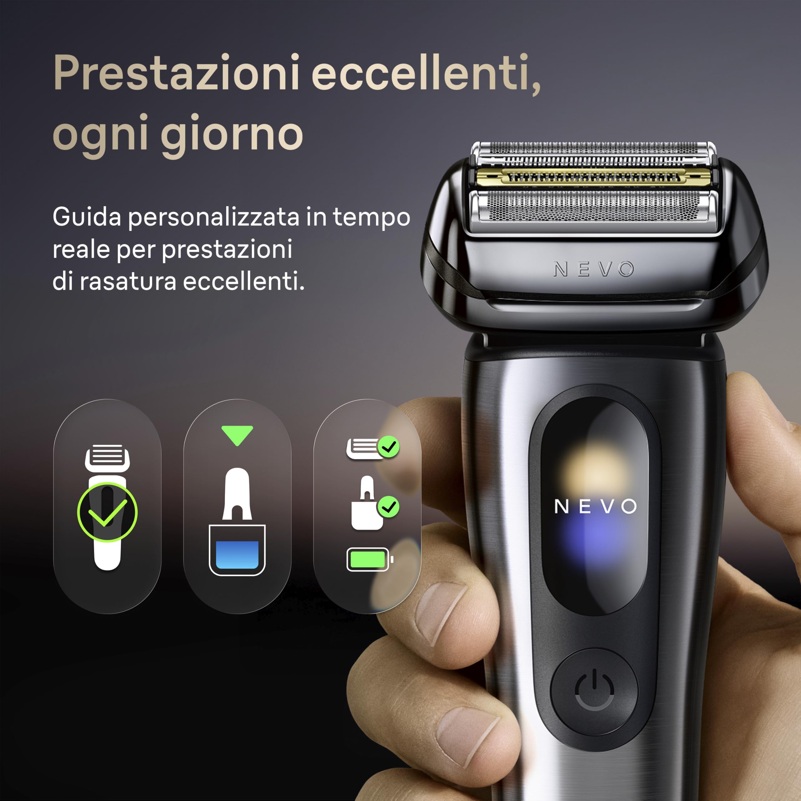 Braun NEVO Rasoio Elettrico Barba, Custodia Power Case, NEVO17005C, Argento | Regolabarba Uomo Impermeabile, Tecnologia Aerotouch, Sistema di Cura 7in1 Nero, Custodia Powercase, Ricaricabile