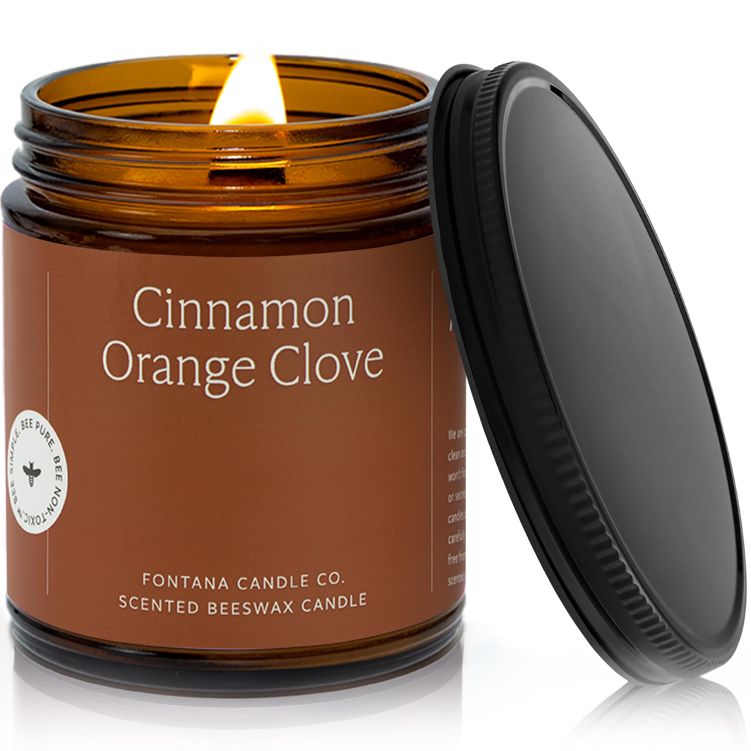 Fontana Candle Co Wood Wick Beeswax Jar Candle, Cinnamon Orange Clove - Made with Coconut Oil & Pure Essential Oils – Clean Burn, Long Lasting and
