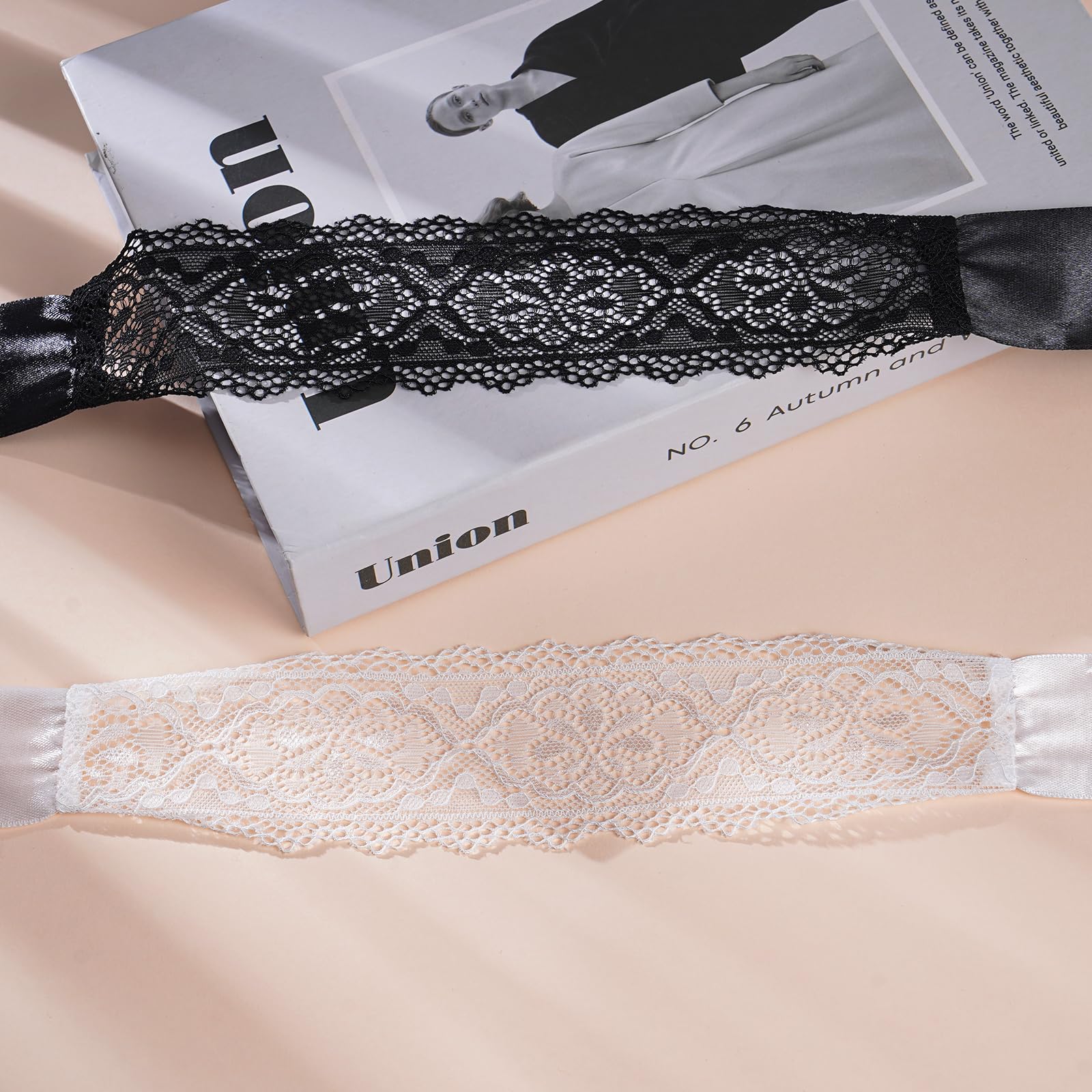 FRESHME Lace Sleeping Mask Blindfolds - 2 Pcs Couples Black and White Comfortable Eye Sleeping Mask Blindfolds for Women Men, Valentines Gift for Her Him Adjustable Blackout Night Eye Cover: Black+white