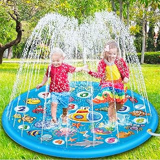 Chennyfun Kids Sprinkle and Splash Play Mat, 68'' Summer Garden Outdoor Spray Water Play Sprinklers Games Garden Beach Spray Mat, Sprinkle Splash Water Pad Toys Pool Toy Gifts for Boys Girls