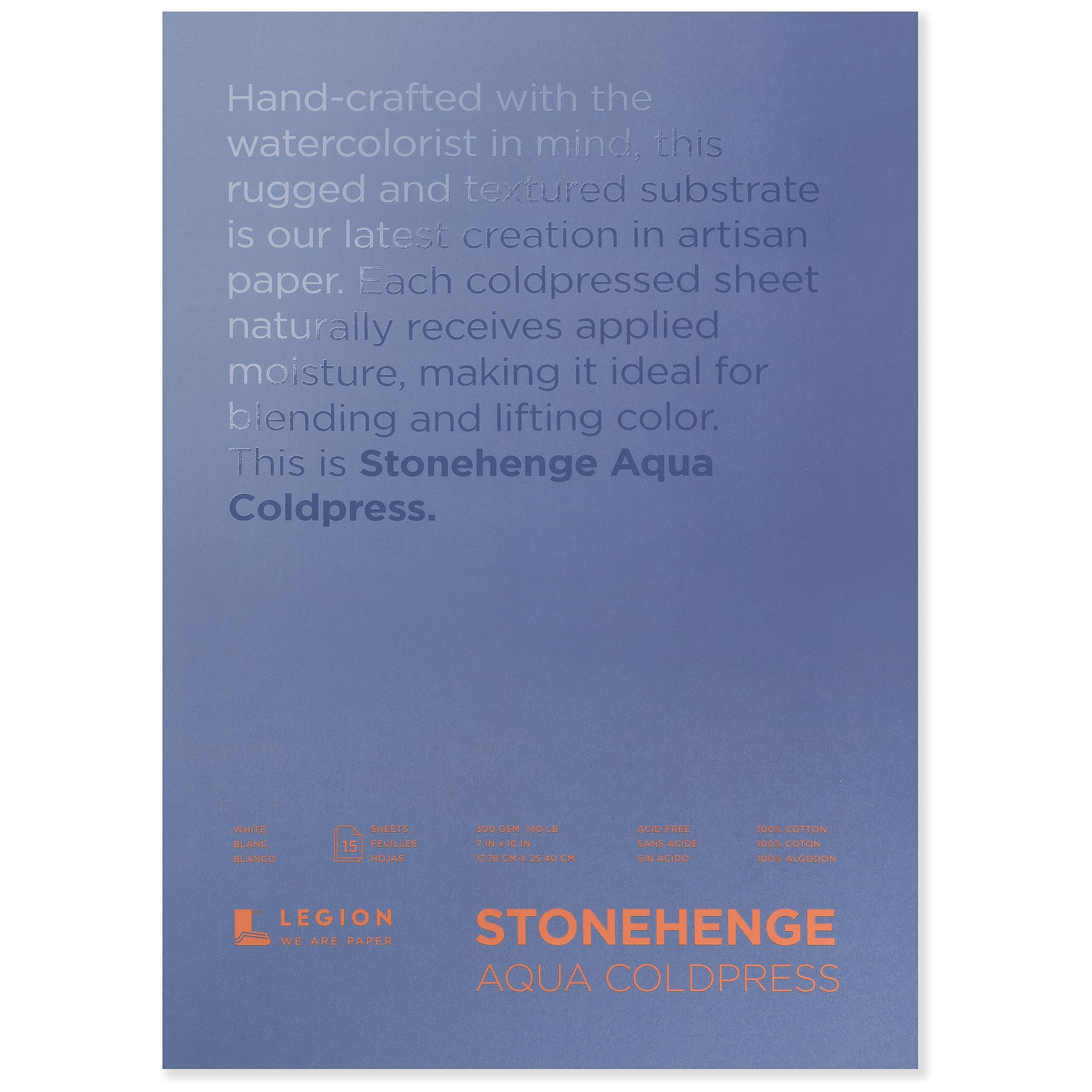 Stonehenge Aqua White Medium Weight Block, 140lb, Coldpress, 7 x 10 Inches, 15 Sheets for Wet and Dry Media