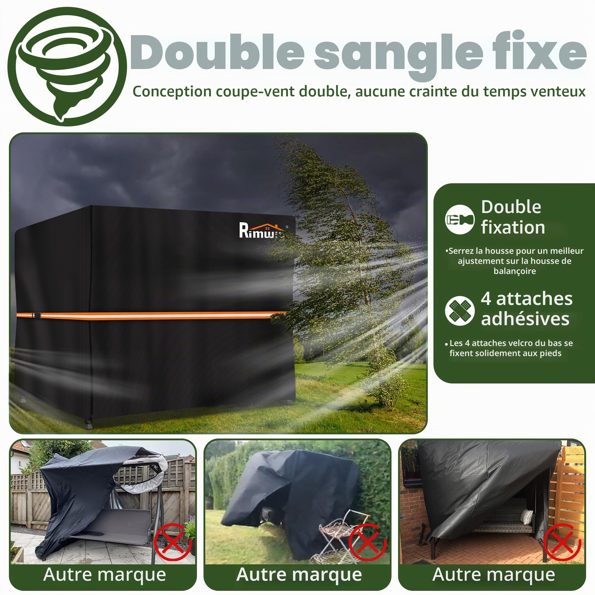 Housse de protection pour balancelle de jardin, imperméable, résistante, 2 places, pour extérieur, anti-vent, anti-UV, housse pour hamac de jardin (175 x 125 x 160 cm), noir