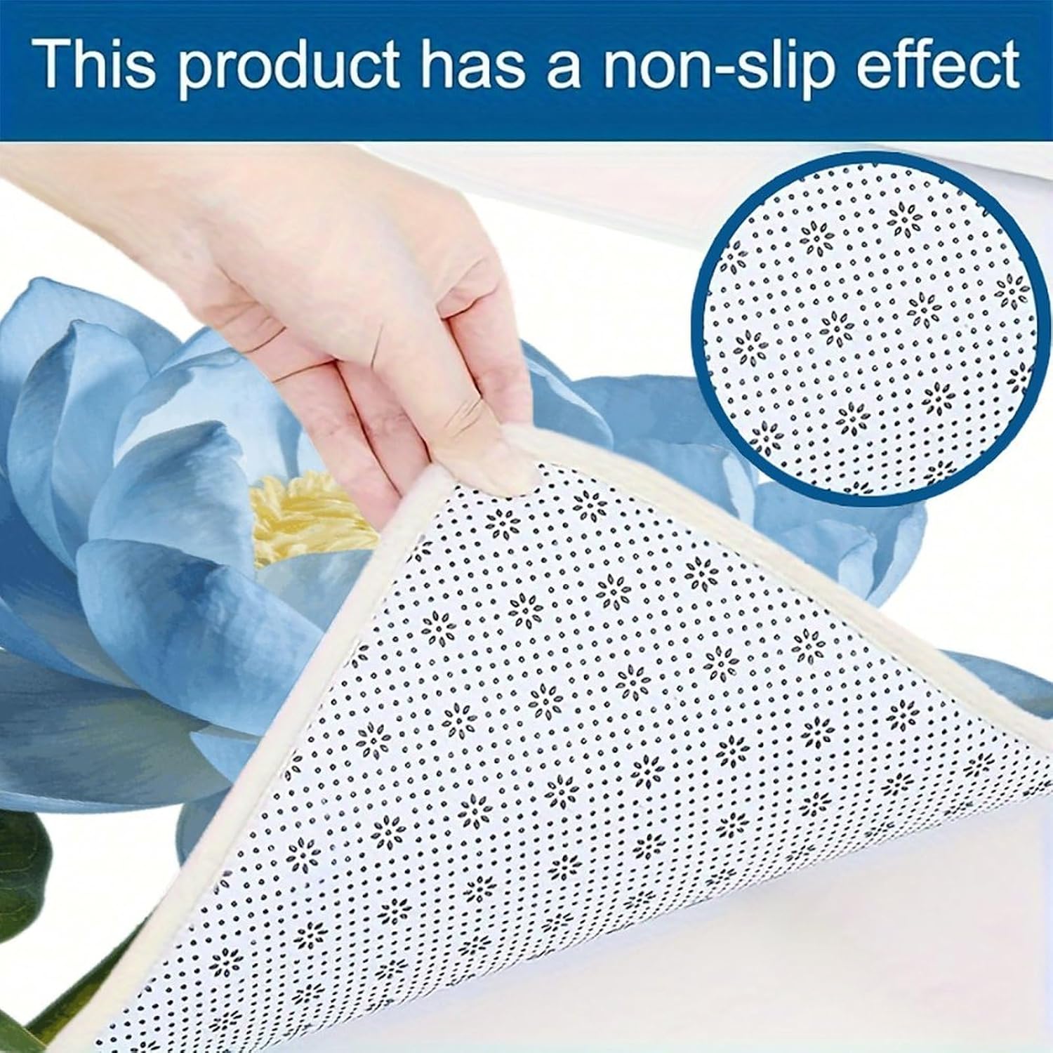Light Blue Lotus Kitchen Mat Washable Non Slip Rugs Soft Kitchen Mats for Floor Set of 2 PCS Cushioned Absorbent Runner Standing Rugs for Home Sink Laundry Office