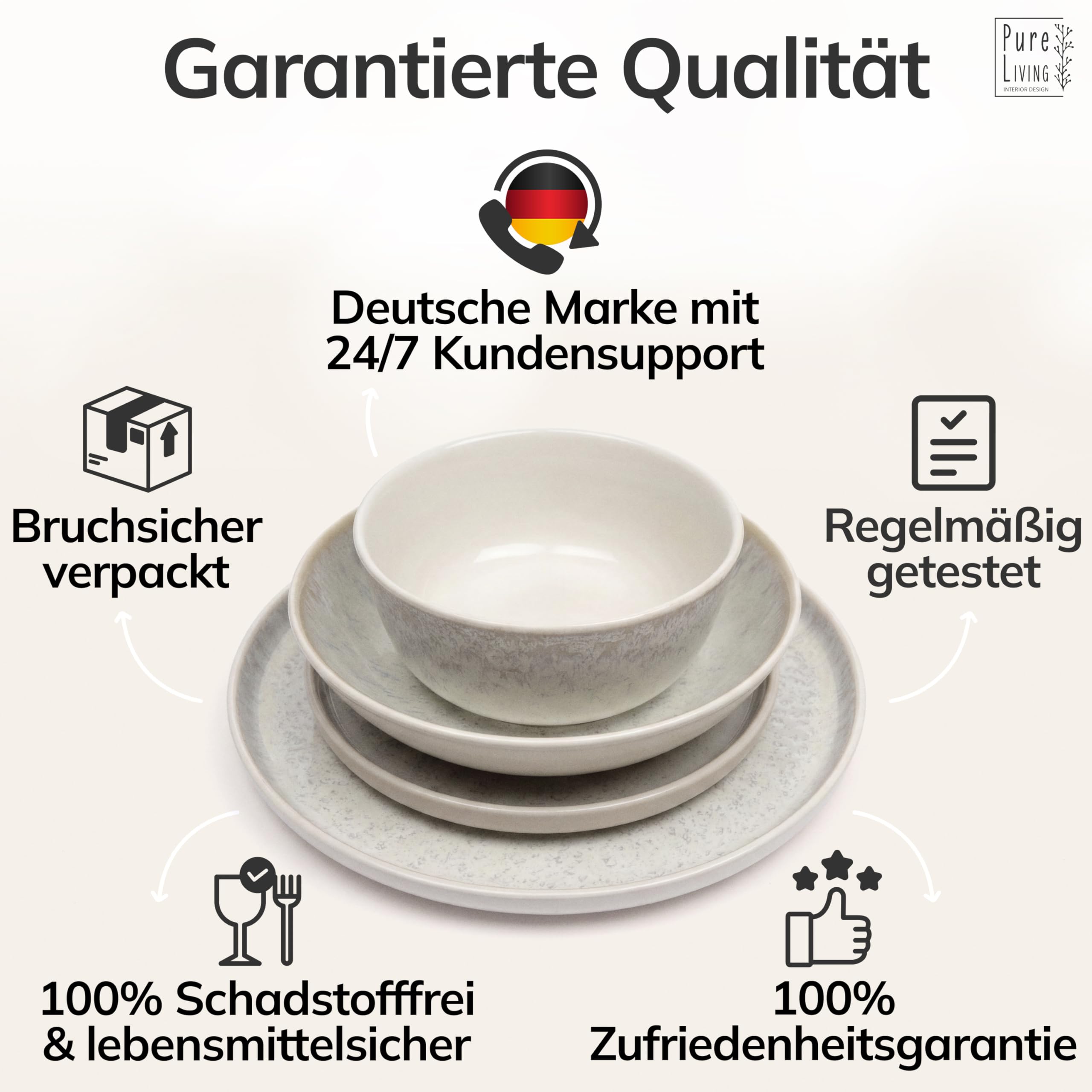 Steingut Geschirrset 6 Personen Ibiza 24 tlg. TESTSIEGER, Traumhaftes Mediterranes Steingut Geschirr Set, Schüssel- und Teller Set, Tafelservice 6 Personen, Geschirrsets Pure Living in Beige