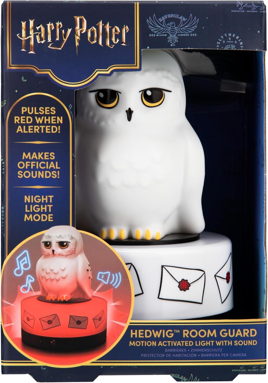 Paladone Hedwig Motion Sensor Room Guard and Night Light, Officially Licensed Harry Potter LED Lamp and Security Alarm for Kids Bedrooms, Teenagers, Home, Gift for Potterheads