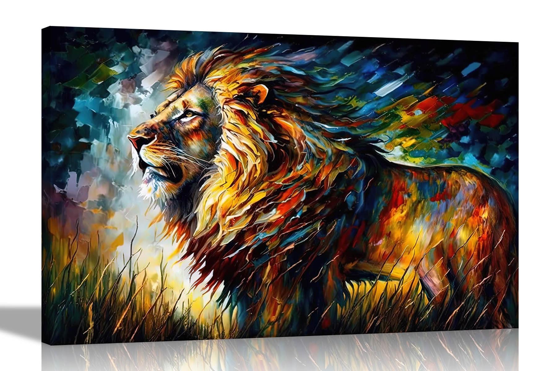 Artley Prints Abstract Majestic Lion - Majestic Lion Colourful Canvas Pictures For Wall | Abstract Art In Living Room, Bedroom, Hallway, Kitchen, Office 51 X 35Cm (20 X 14 Inches)
