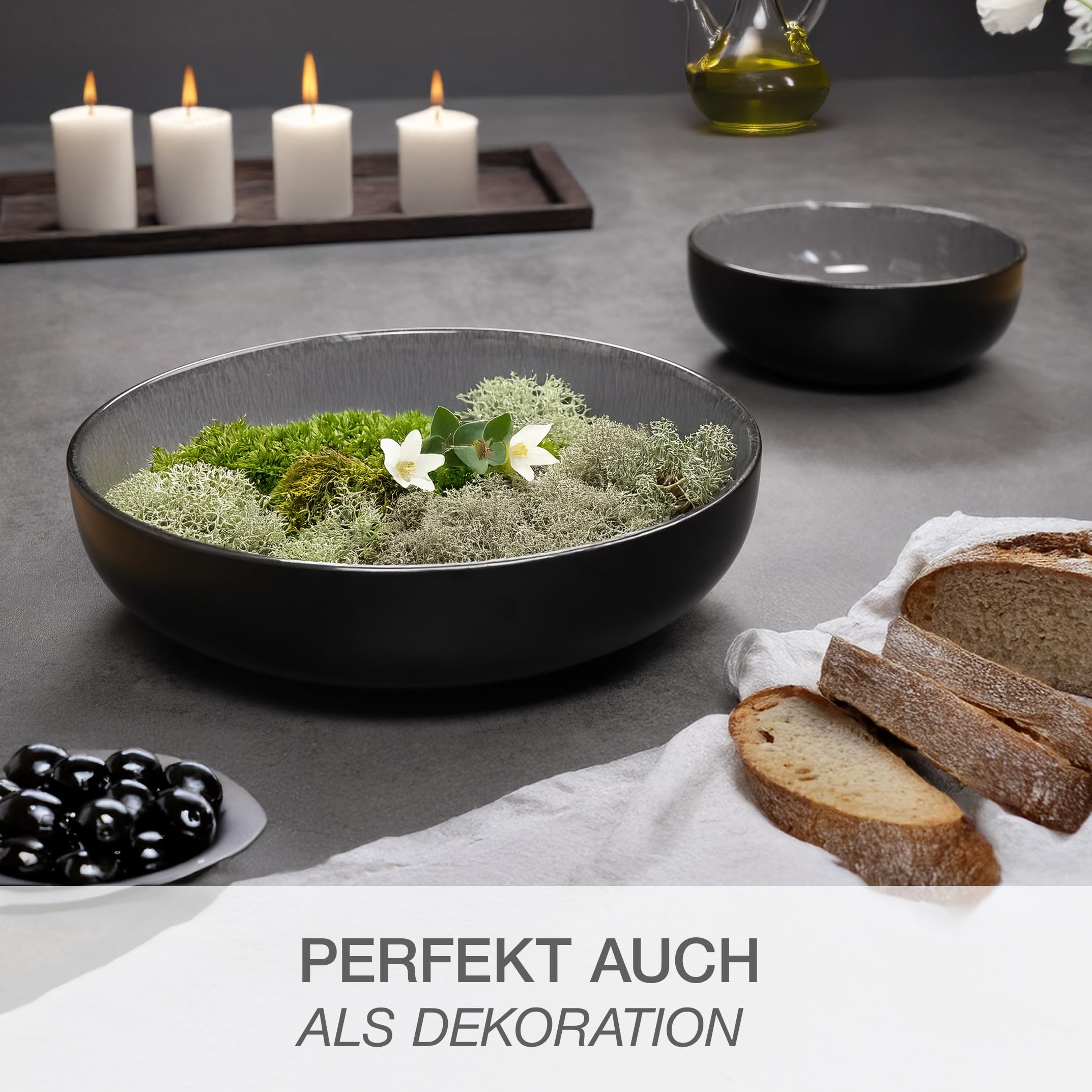 Moritz & Moritz VIDA Servierschalen Set Anthrazit 2x Porzellan Mikrowellengeeignet Spülmaschinengeeignet