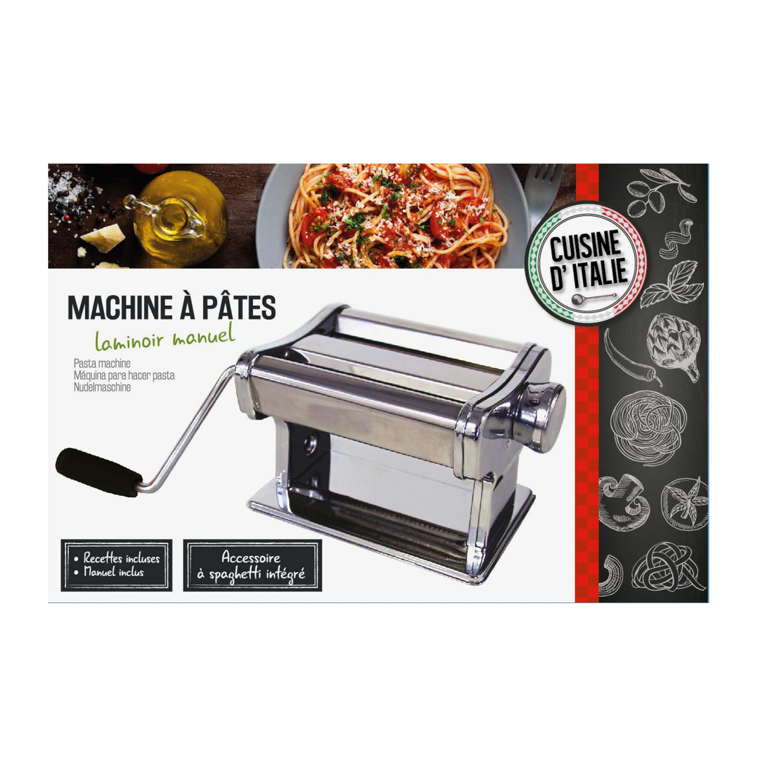 Machine à Pâtes Manuelle Cook Concept - Inox, Spaghetti Et Lasagnes Maison, Recette Incluse